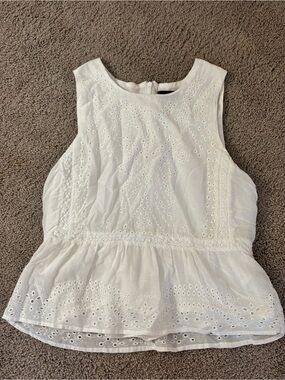 J Crew White Eyelet Sleeveless Peplum Top
